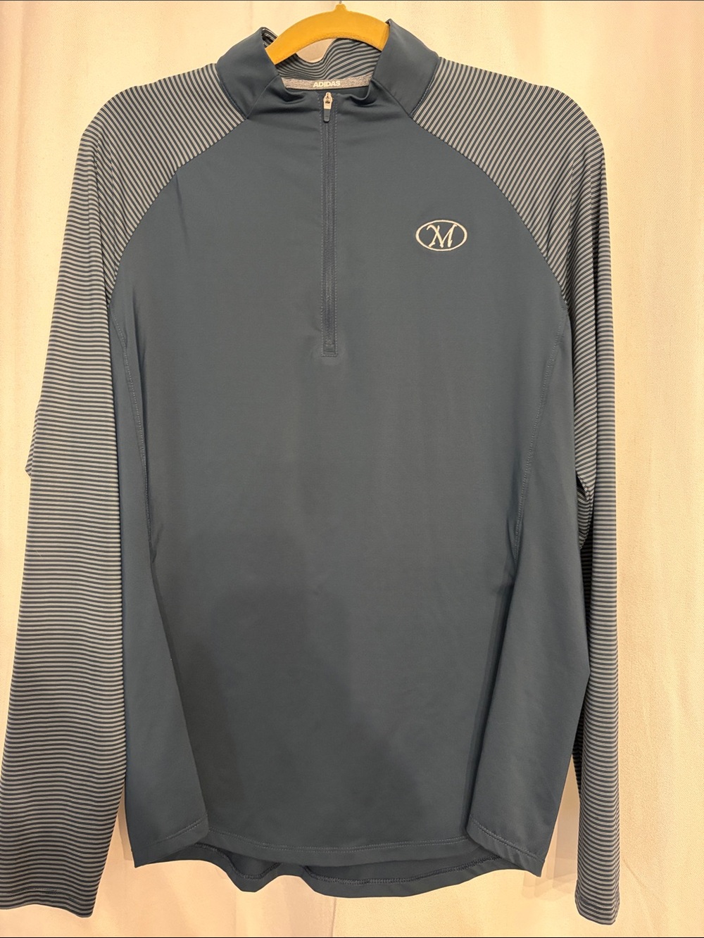 adidas Blue Long Sleeve Quarter-Zip Top with Striped Sleeves